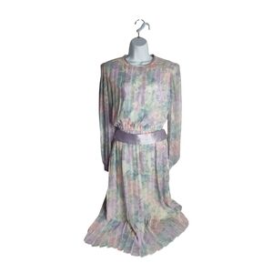 Vintage 1980s does 30s Leslie Michaels Floral Pastel Pleated dress, S-M